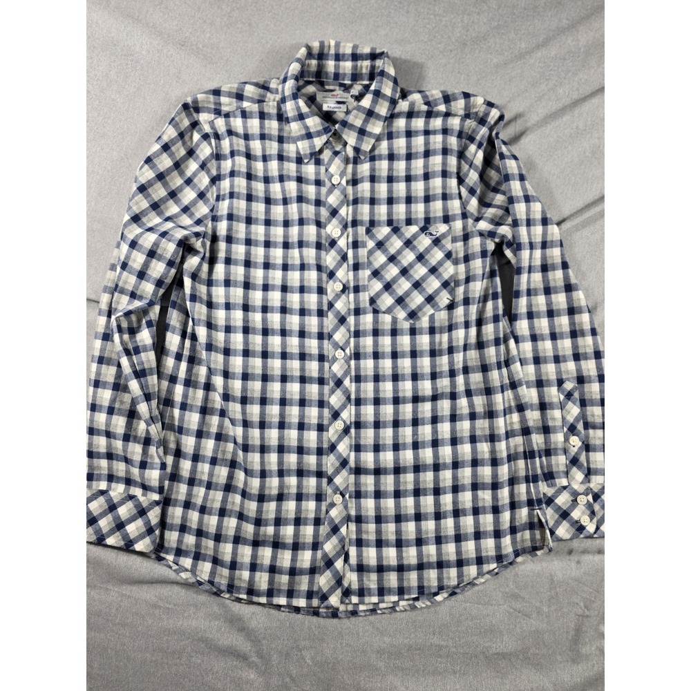 Vineyard Vines Blue White Gray Plaid Button Up Relaxed Flannel‎ Shirt Women's 0